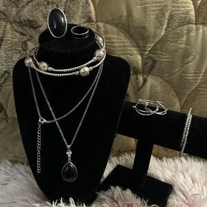 Silver-Tone Onyx Necklace Set